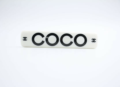 Chanel Vintage 01P Resin Coco Logo White Hairpin