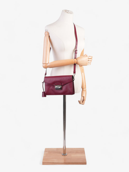 Prada Sound Two Way Bag Burgundy Saffiano Leather