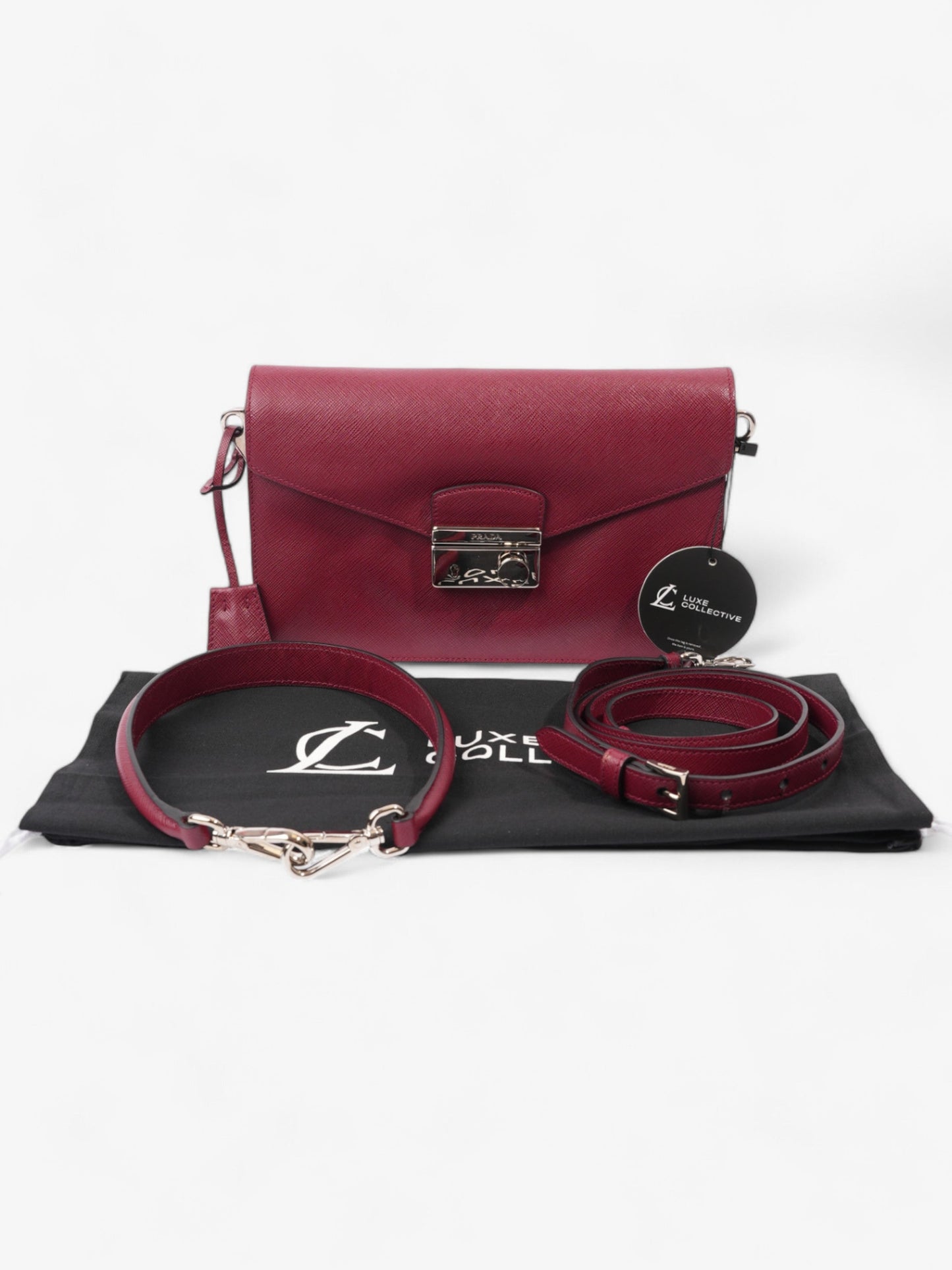 Prada Sound Two Way Bag Burgundy Saffiano Leather