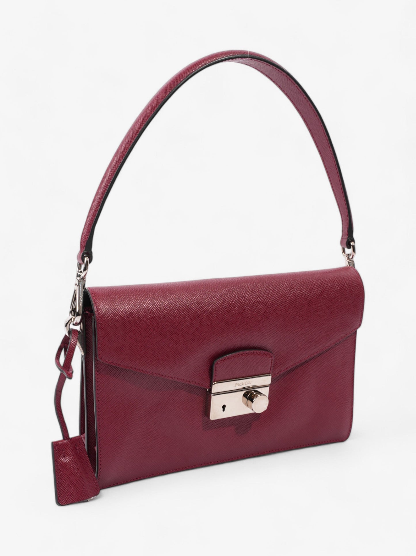 Prada Sound Two Way Bag Burgundy Saffiano Leather