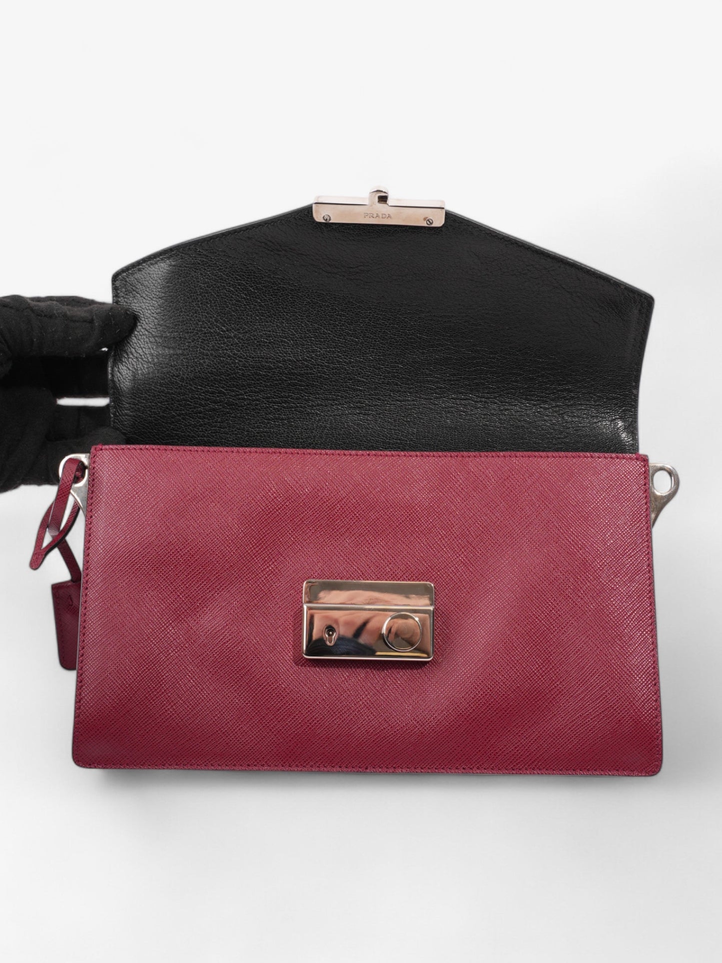Prada Sound Two Way Bag Burgundy Saffiano Leather