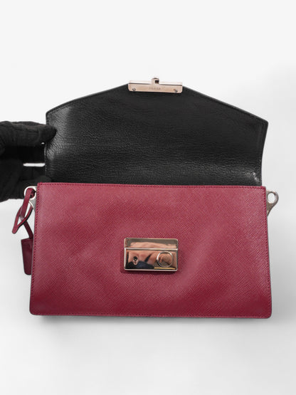 Prada Sound Two Way Bag Burgundy Saffiano Leather