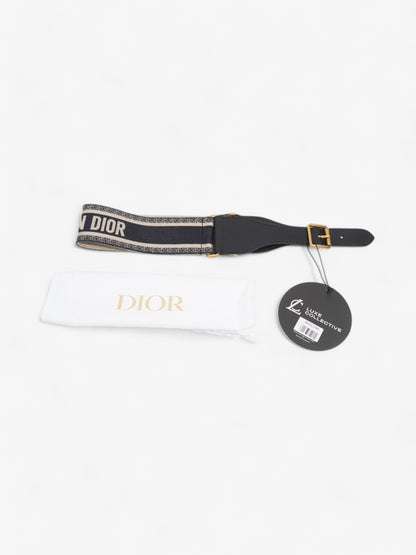 Christian Dior Logo Belt Blue / Beige / Gold Canvas 75cm