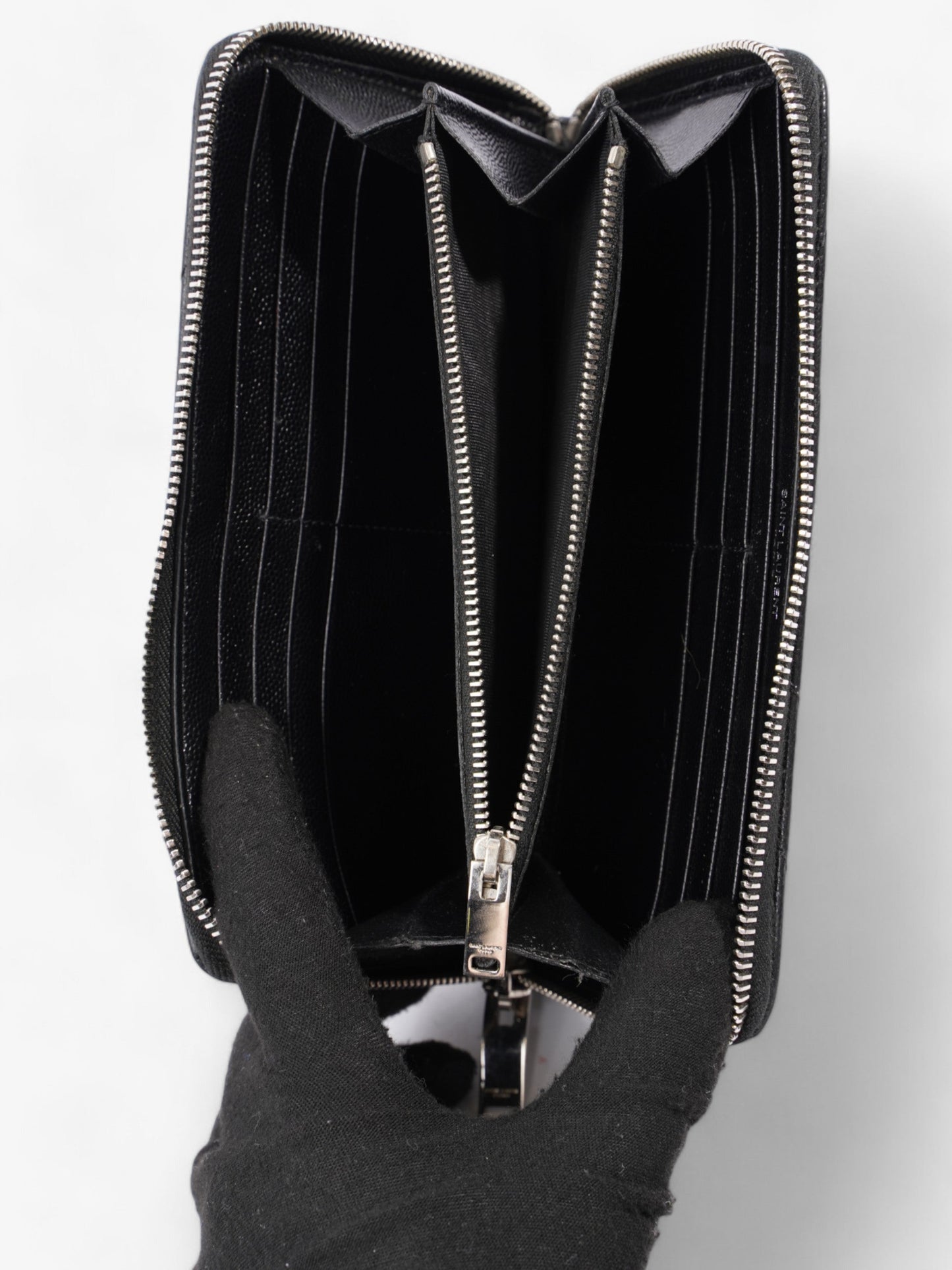 Saint Laurent Zip Around Wallet Black Grained Leather