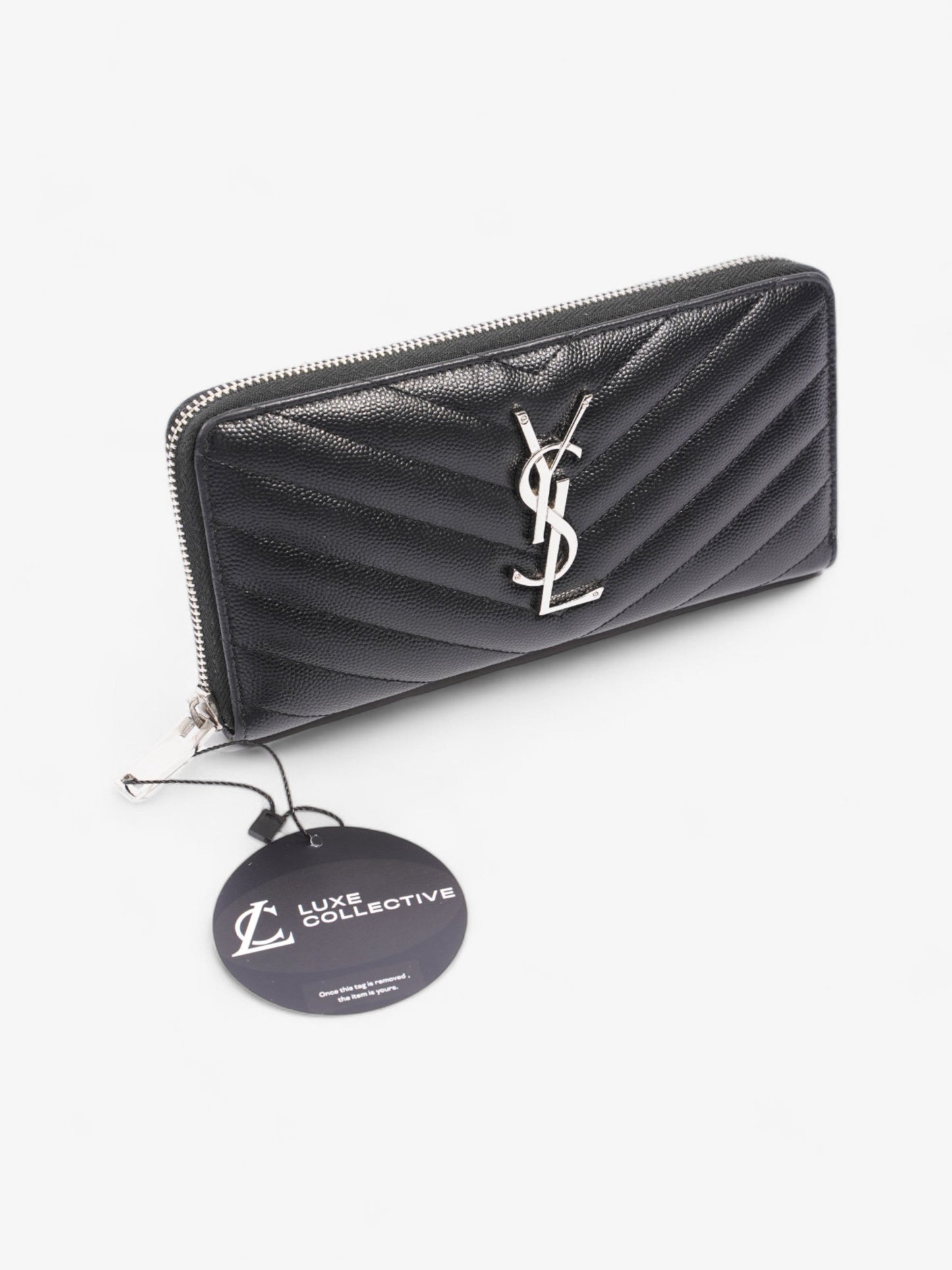 Saint Laurent Zip Around Wallet Black Grained Leather