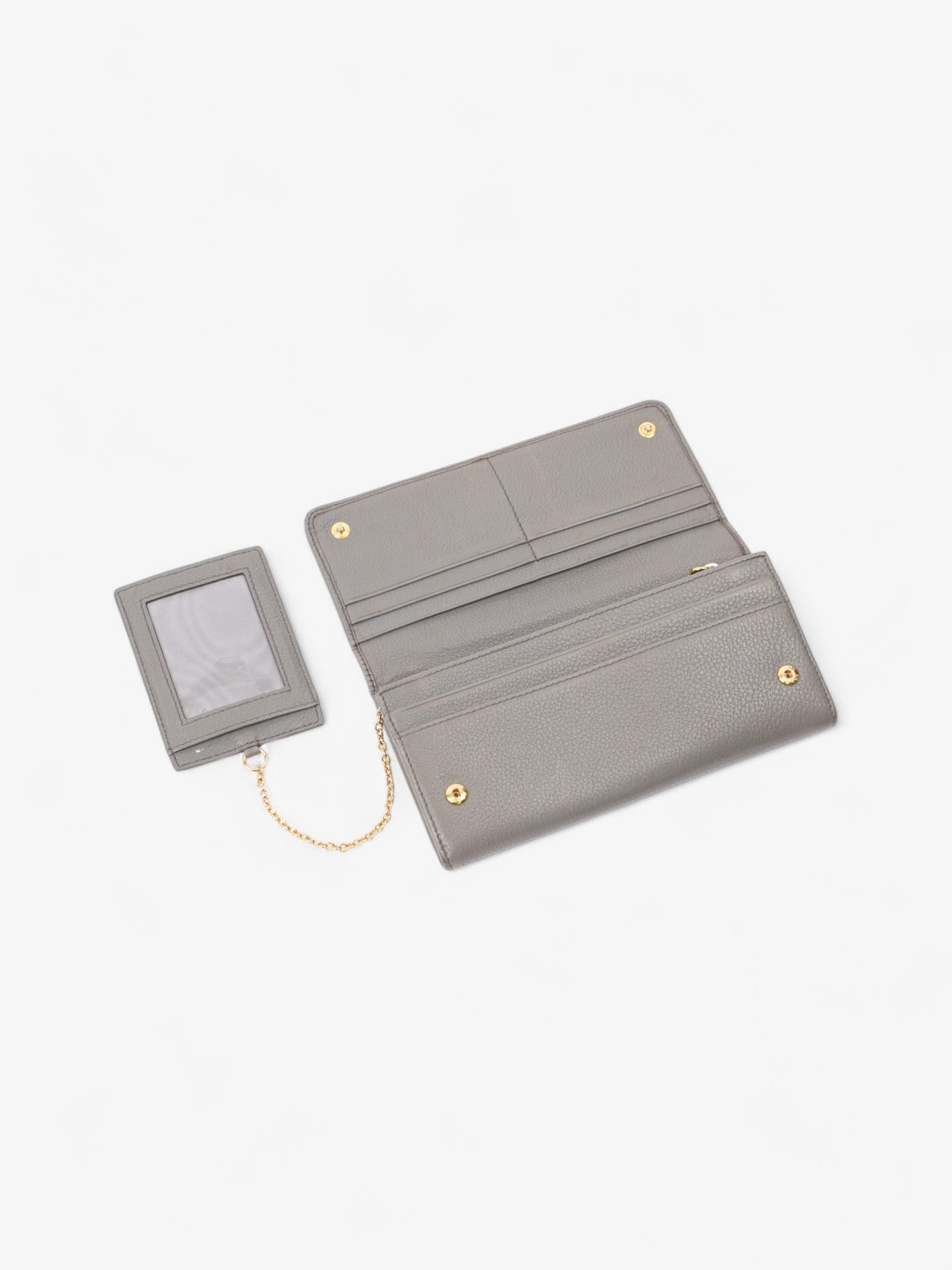 Prada Continental Wallet Grey / Gold Saffiano Leather