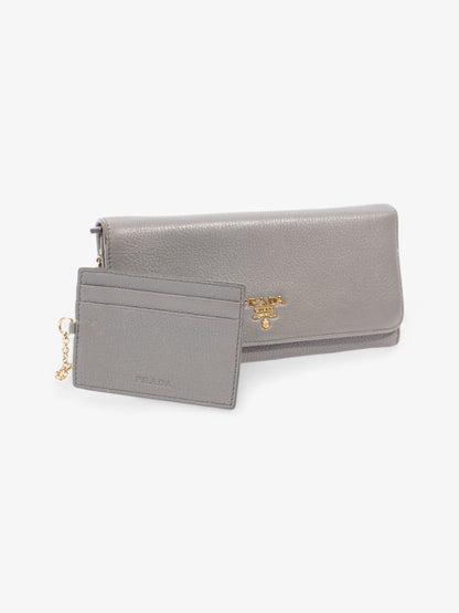 Prada Continental Wallet Grey / Gold Saffiano Leather