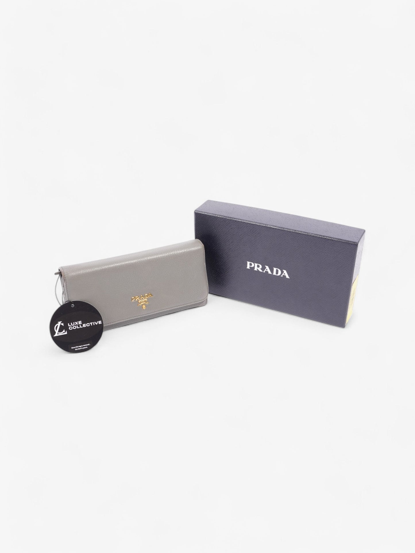 Prada Continental Wallet Grey / Gold Saffiano Leather