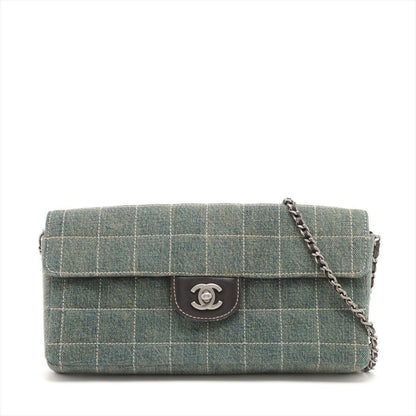 Chanel Denim Chocolate Bar Quilted East West Matte Silver Chain Flap Bag