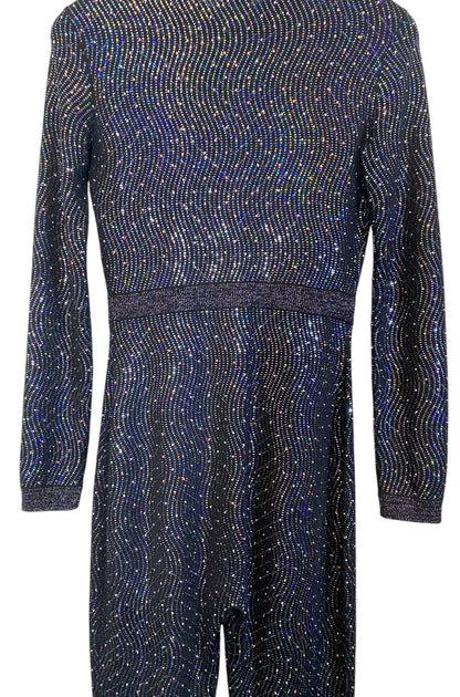 Stunning Chanel 21K Beaded Crystal Sequin Navy Black Iridescent Jumpsuit FR 36