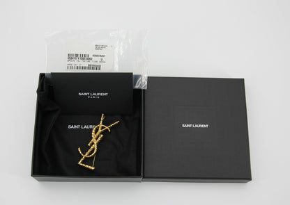 Saint Laurent Black Tuxedo Coat In Grain De Poudre + Saint Laurent YSL Logo Twisted Stripe Texture Brooch