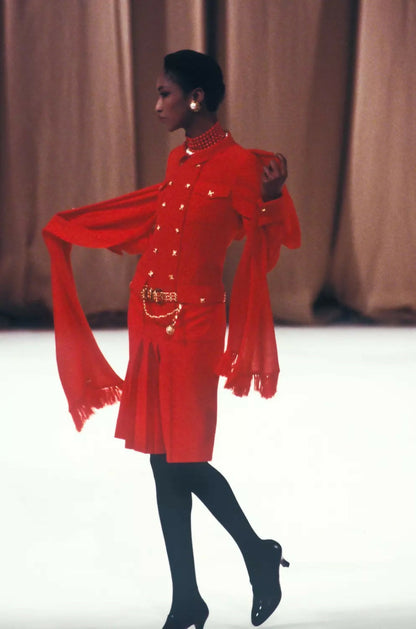 Chanel Vintage Haute Couture Fall/Winter 1988 Red Gold Chain Dress