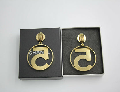 Chanel Vintage 1987 Gold-plated No. 5 Dangle Clip-on Earrings