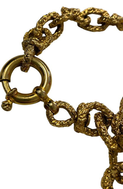 Chanel 93A Large Gold Black Metal Medallion CC Florentine Chain Link Bracelet