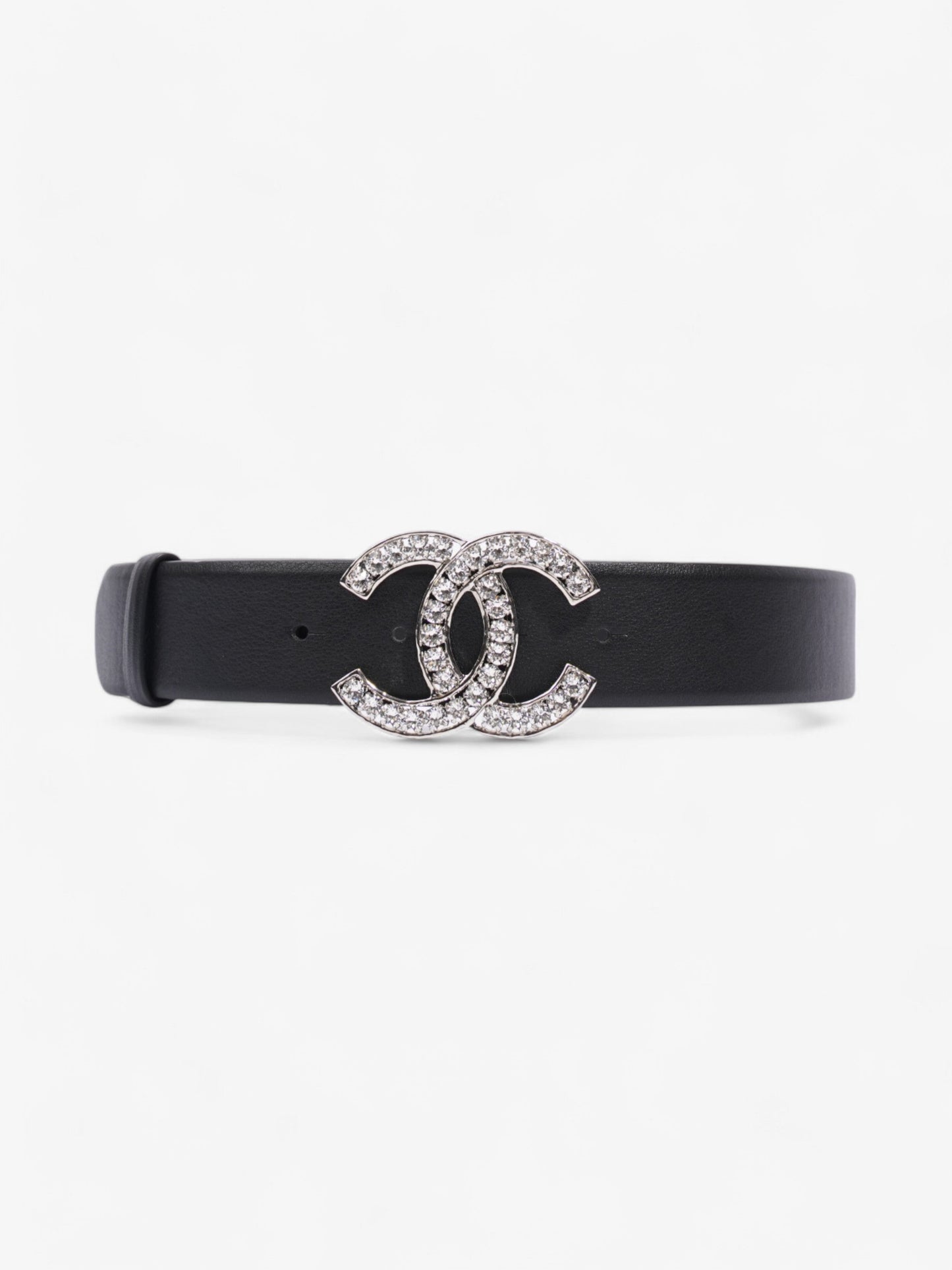 Chanel CC Crystal Belt Black / White Leather 70cm / 28"
