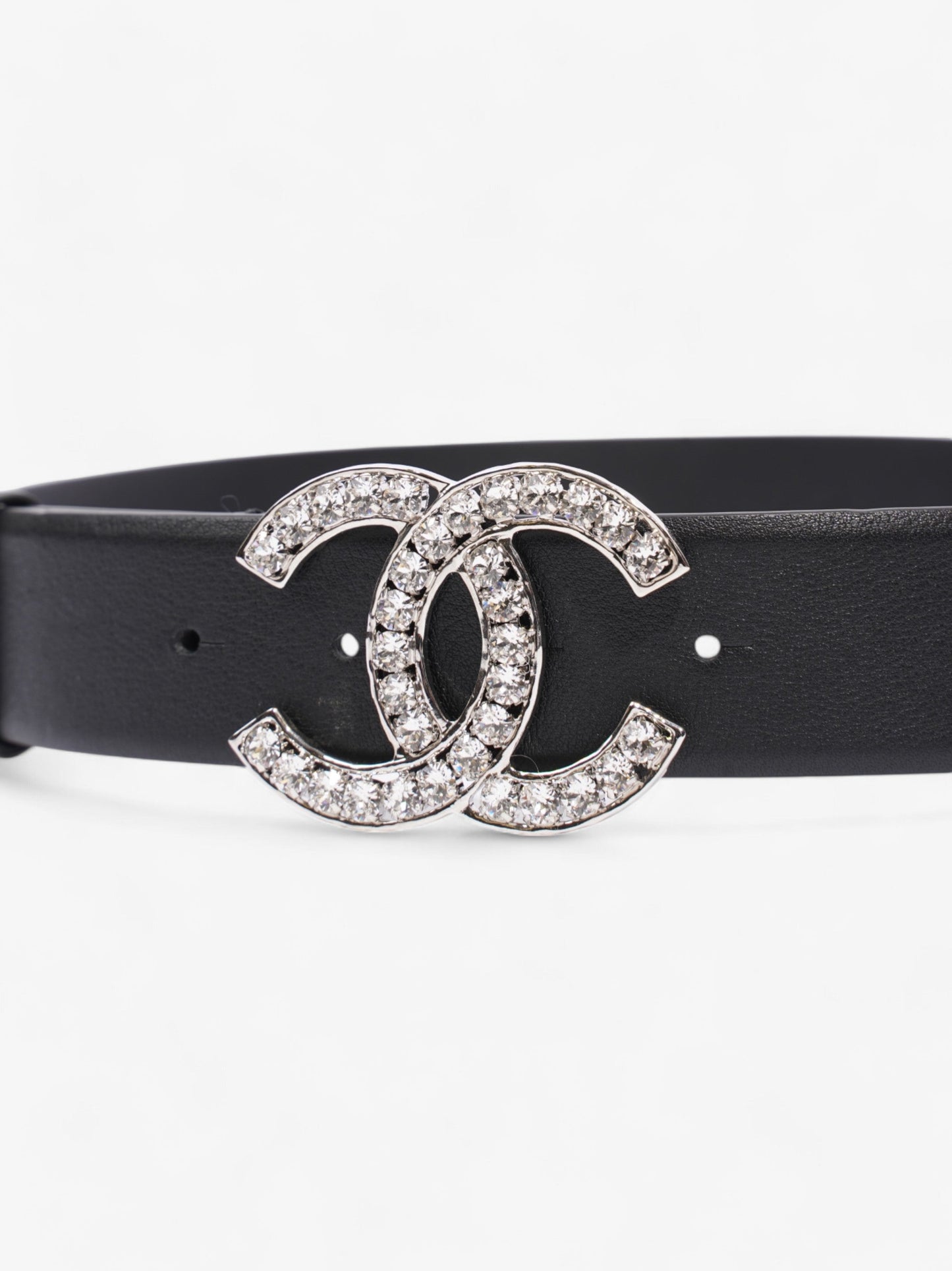 Chanel CC Crystal Belt Black / White Leather 70cm / 28"