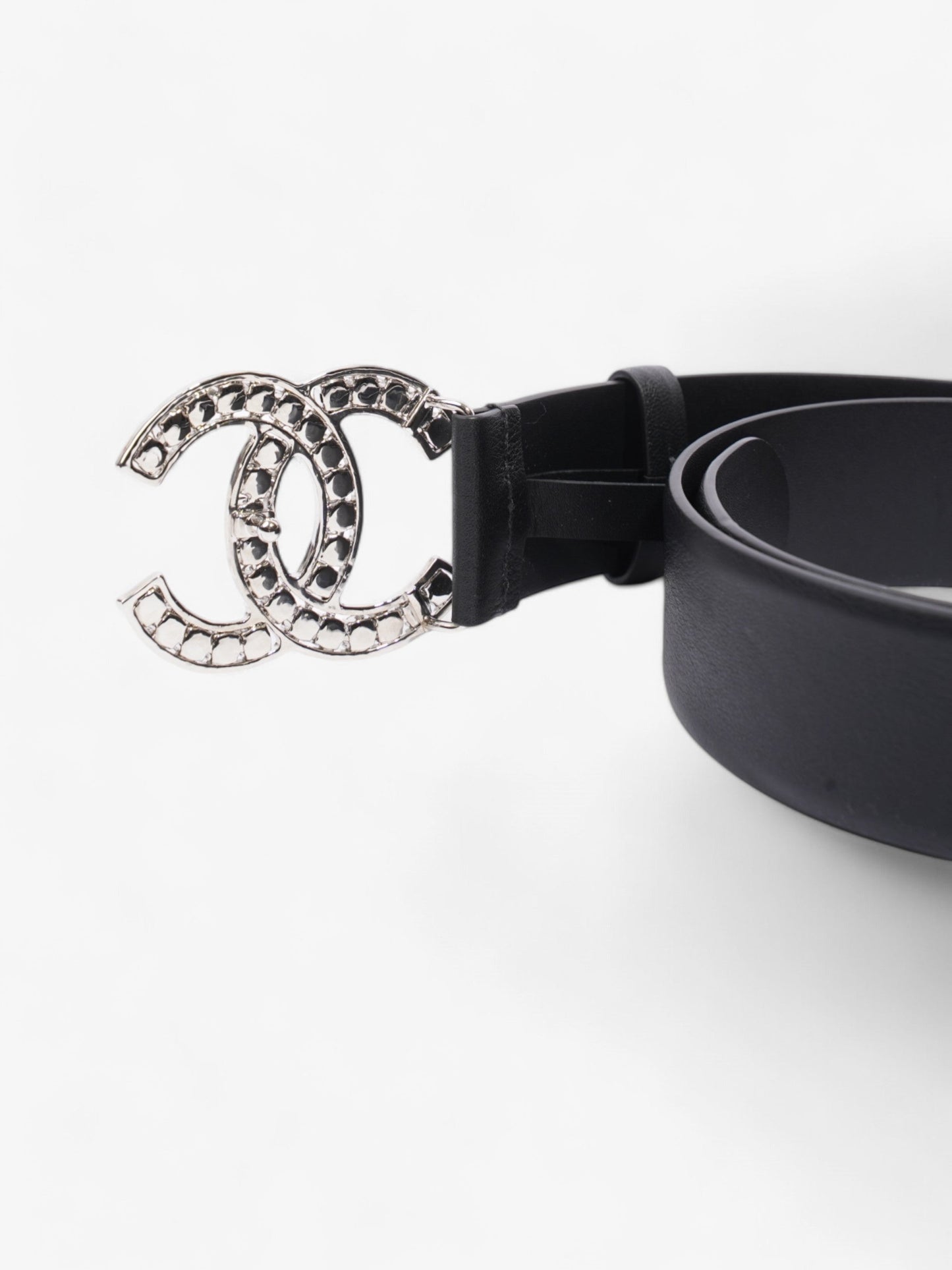 Chanel CC Crystal Belt Black / White Leather 70cm / 28"