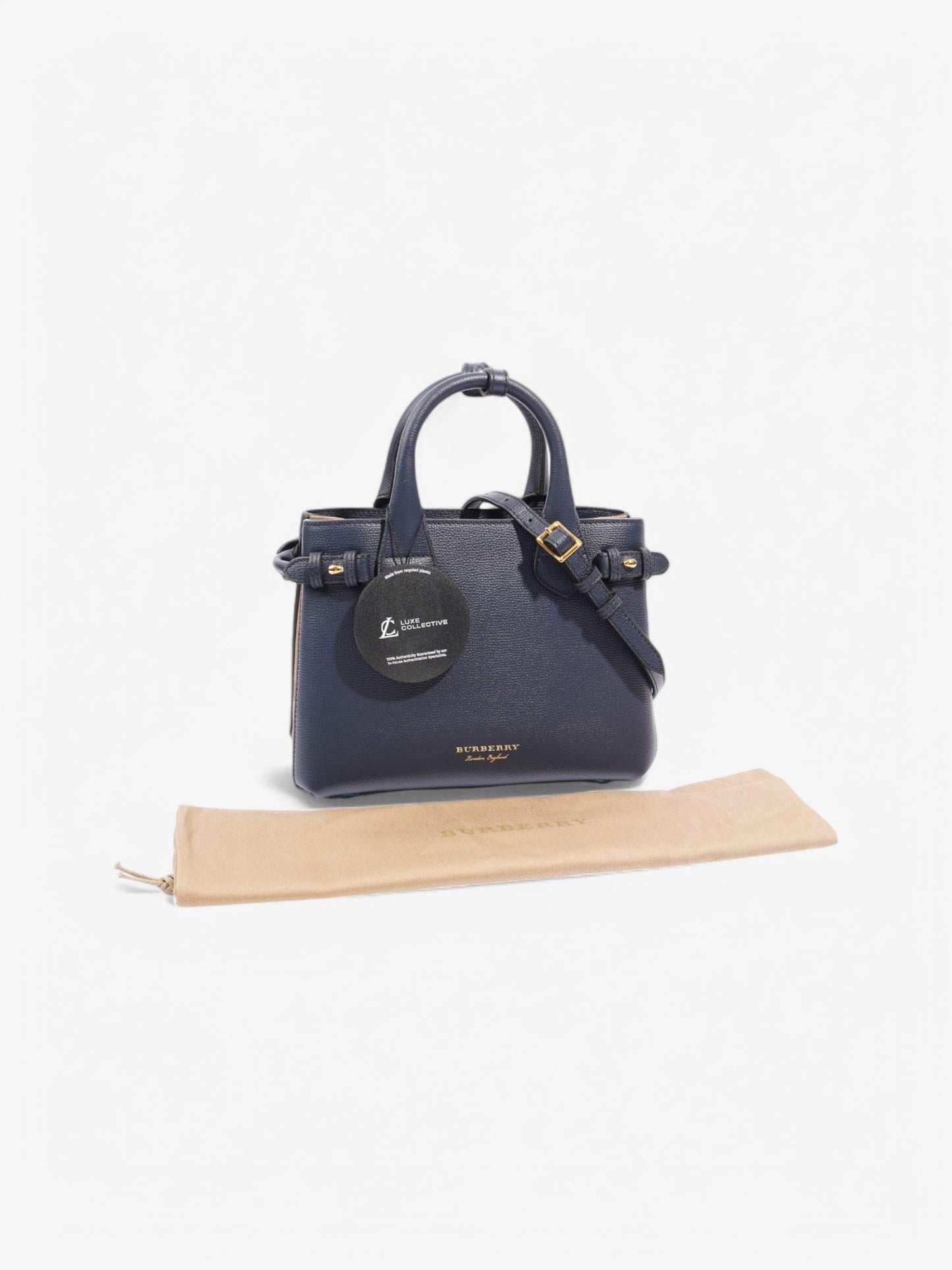 Burberry Banner Bag Ink Blue / House Check Calfskin Leather Small