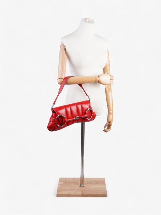 Gucci Maxi Horsebit Chain Shoulder Bag Red Nappa Leather Medium