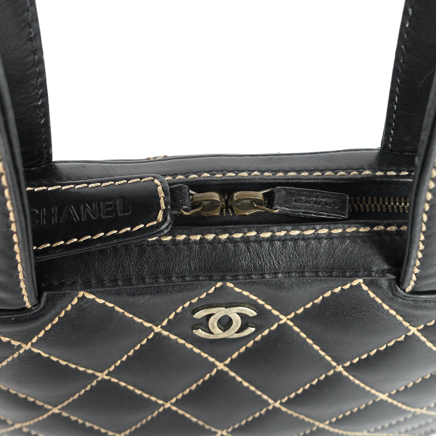 Chanel Surpique Top Handles Calfskin Leather Bowler Bag