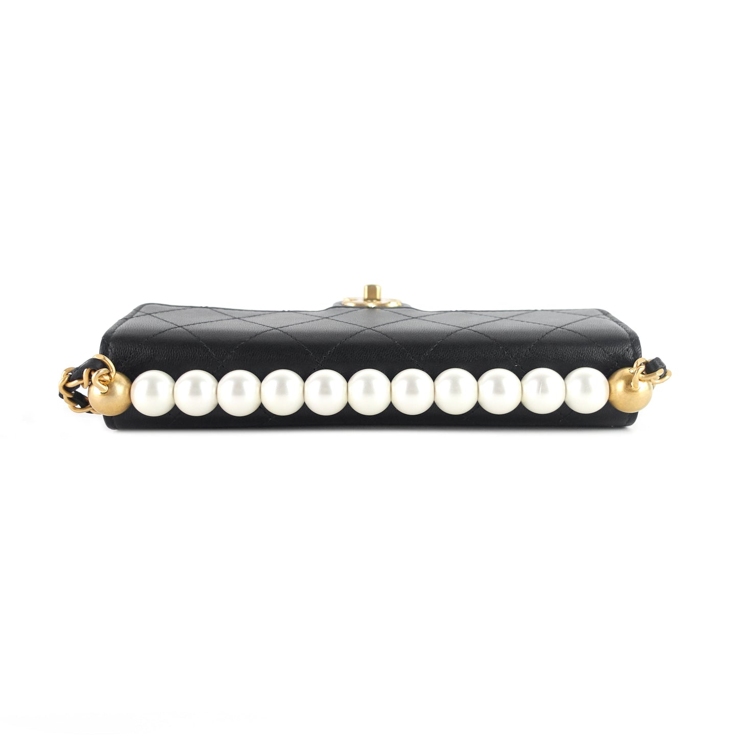 Chanel Chic Pearls Flap Goatskin Leather Clutch with Chain Bag