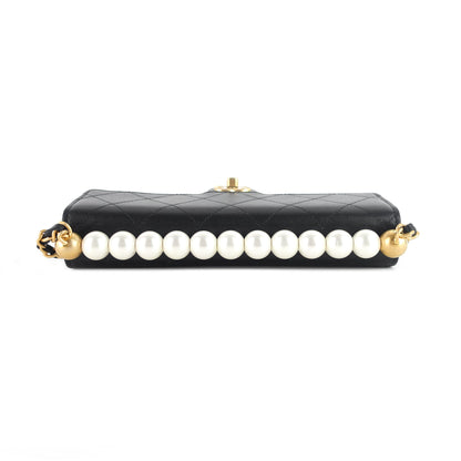 Chanel Chic Pearls Flap Goatskin Leather Clutch with Chain Bag