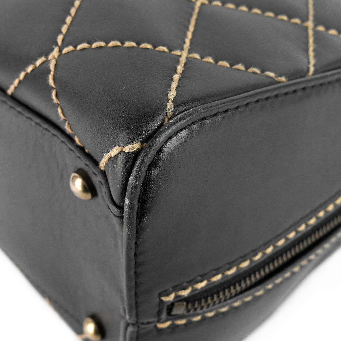 Chanel Surpique Top Handles Calfskin Leather Bowler Bag