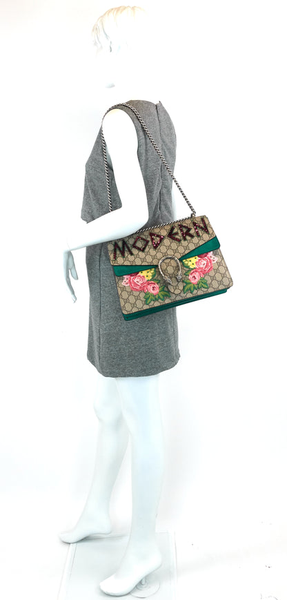 Gucci Dionysus Medium Suede and Embroidered Supreme Canvas Bag