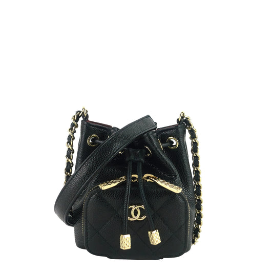 Chanel Mini CC Bucket Pocket Caviar Leather Bag