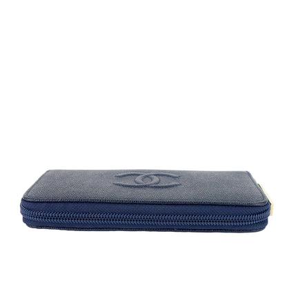 Chanel CC Timeless Zip Around Caviar Leather Wallet