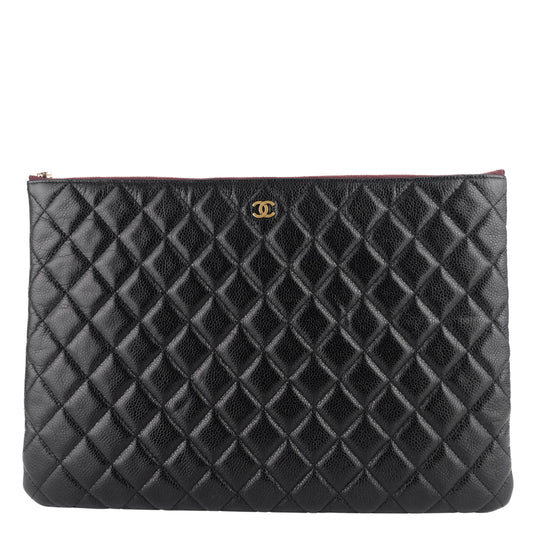 Chanel O Case Large Caviar Leather Clutch Bag
