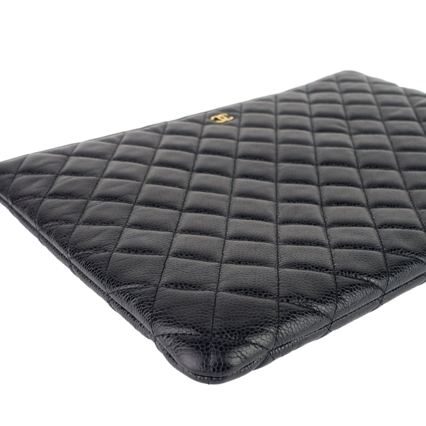 Chanel O Case Large Caviar Leather Clutch Bag