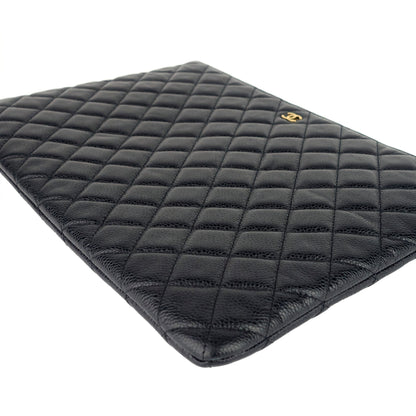 Chanel O Case Large Caviar Leather Clutch Bag
