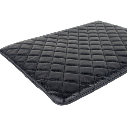 Chanel O Case Large Caviar Leather Clutch Bag