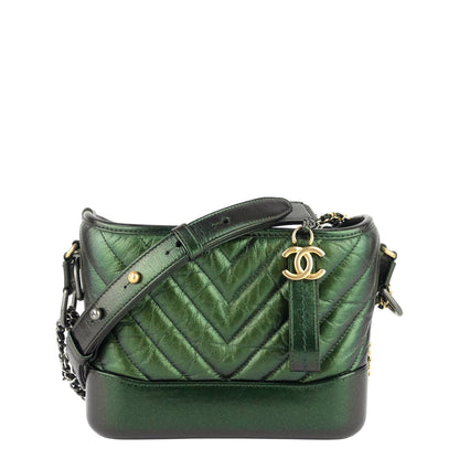 Chanel Gabrielle Small Chevron Metallic Leather Hobo Bag