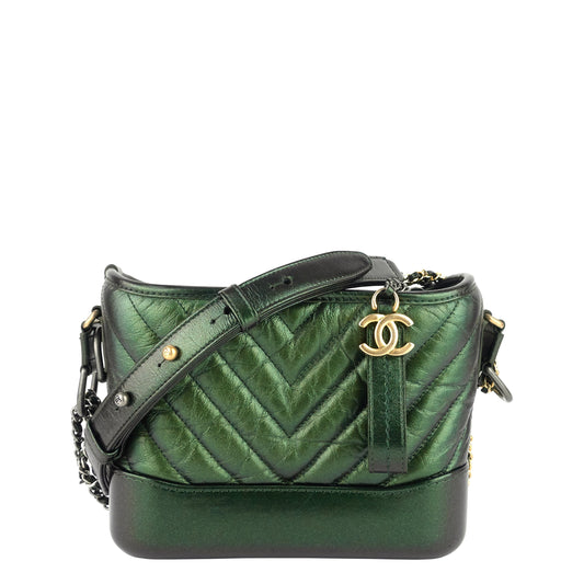 Chanel Gabrielle Small Chevron Metallic Leather Hobo Bag