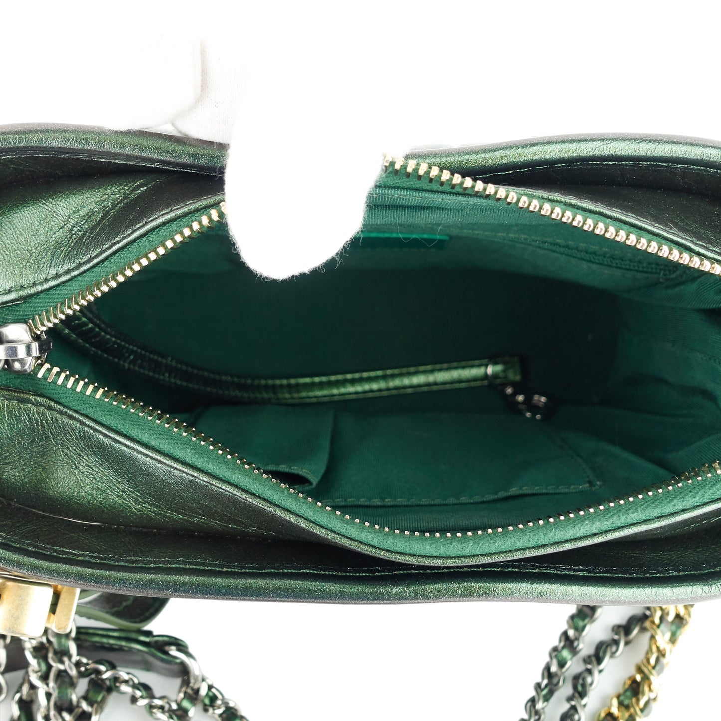 Chanel Gabrielle Small Chevron Metallic Leather Hobo Bag