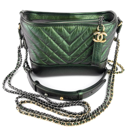 Chanel Gabrielle Small Chevron Metallic Leather Hobo Bag