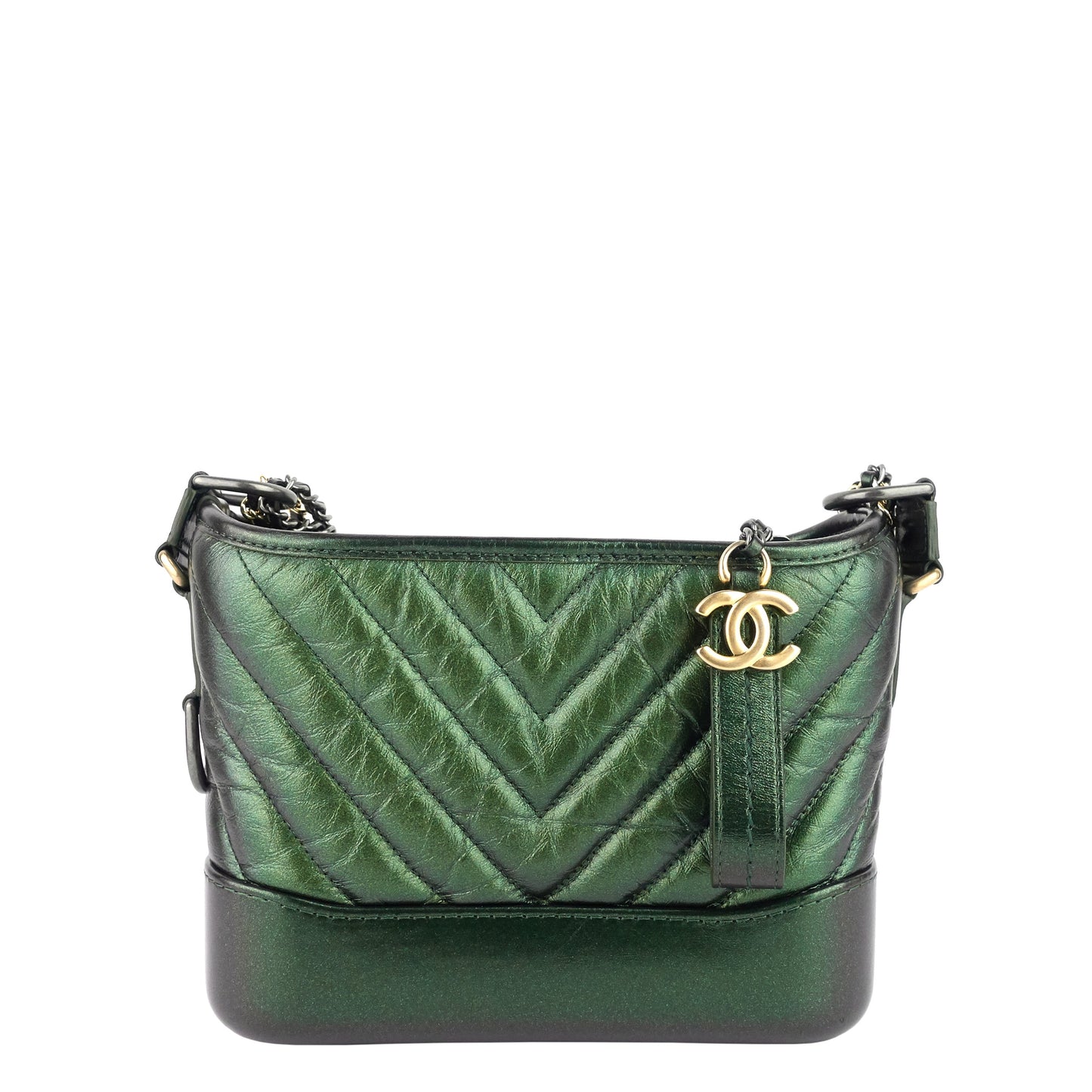 Chanel Gabrielle Small Chevron Metallic Leather Hobo Bag