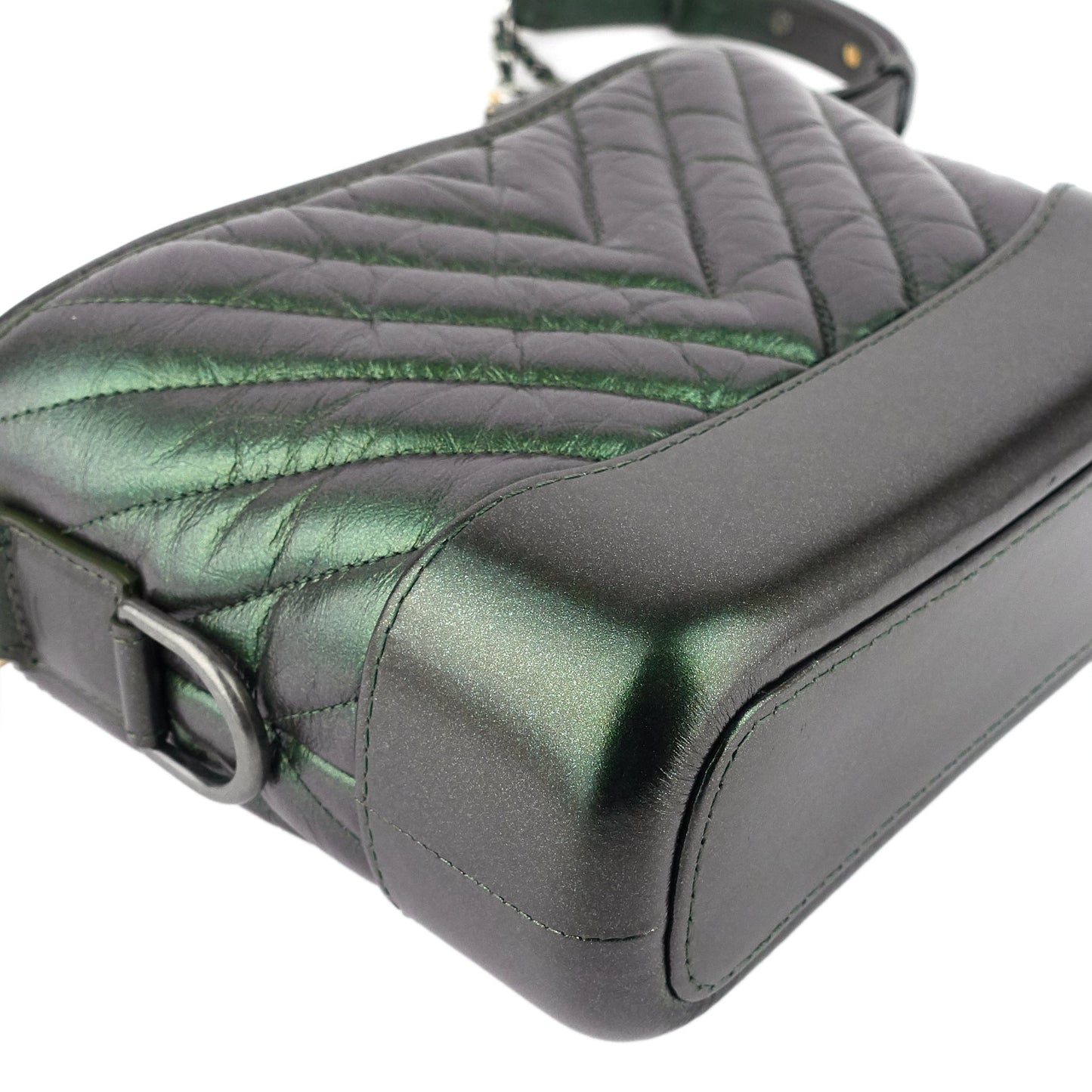 Chanel Gabrielle Small Chevron Metallic Leather Hobo Bag
