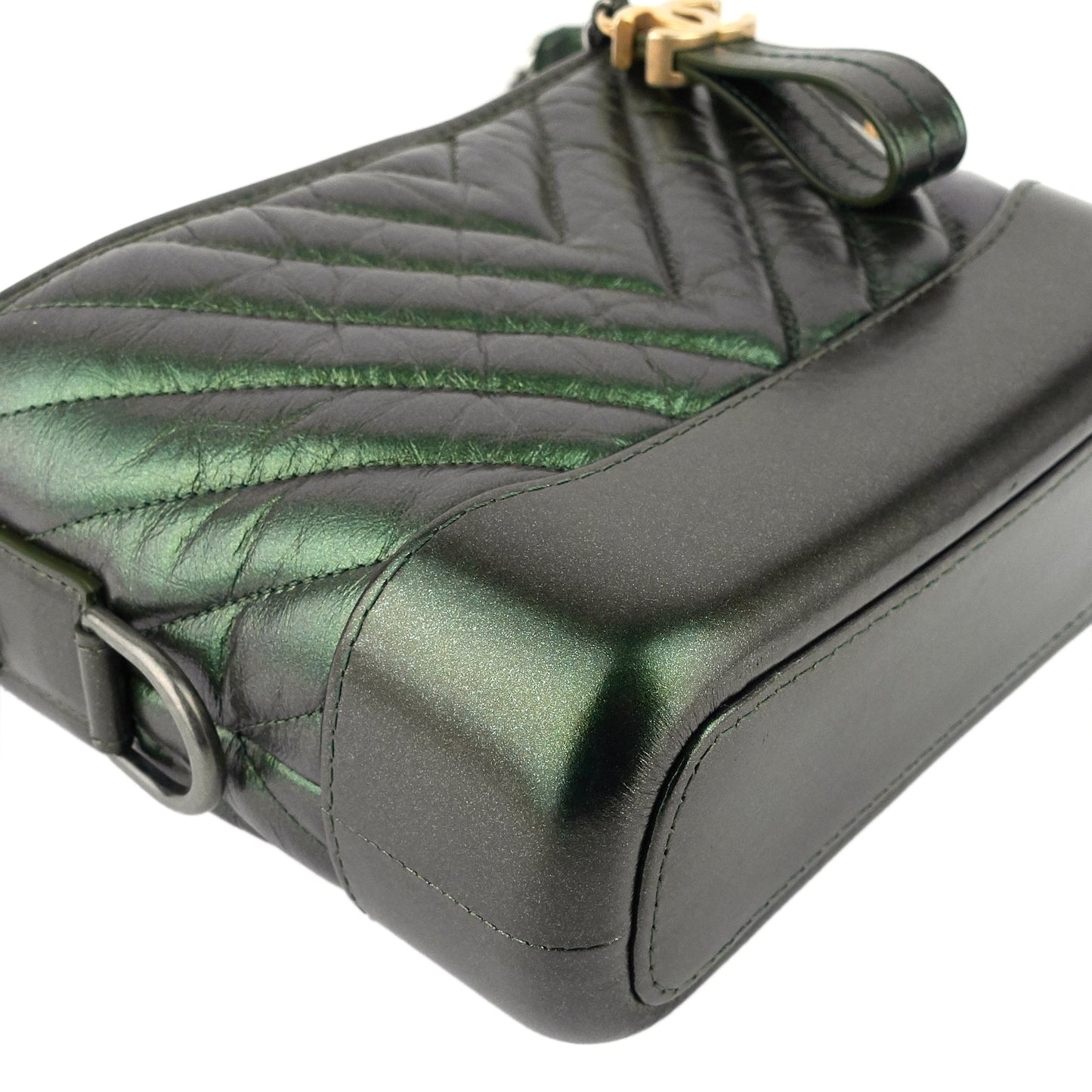 Chanel Gabrielle Small Chevron Metallic Leather Hobo Bag