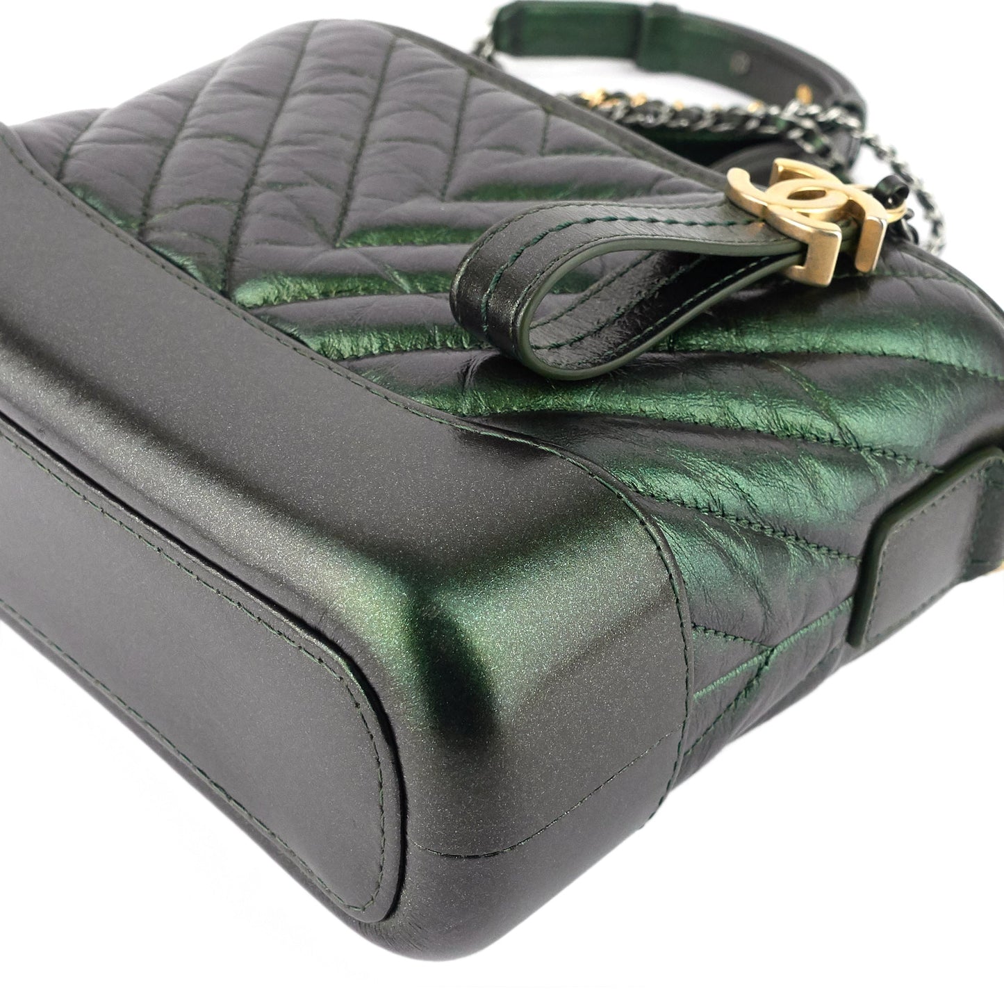 Chanel Gabrielle Small Chevron Metallic Leather Hobo Bag