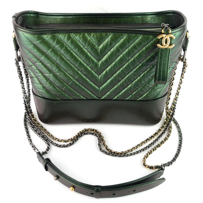 Chanel Gabrielle Medium Chevron Metallic Leather Hobo Bag