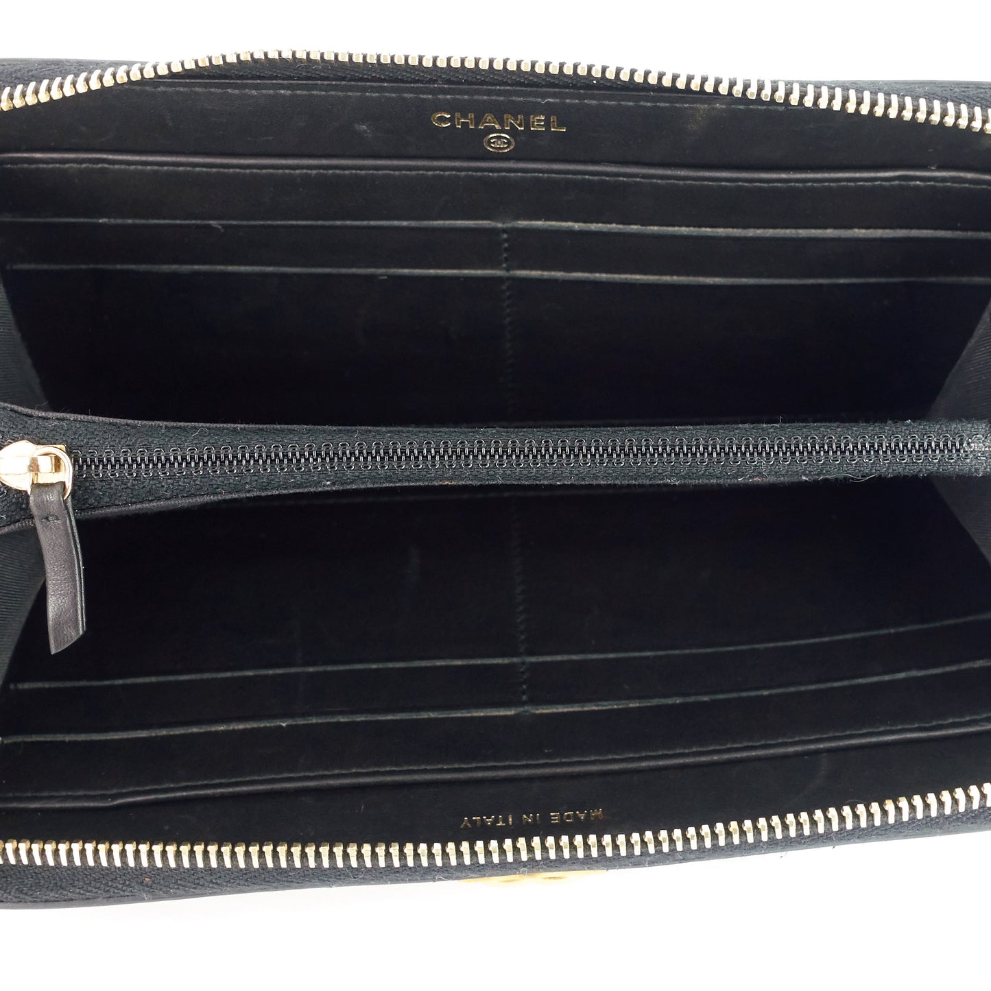 Chanel Boy Chevron Mixed Leather Zip Around Wallet