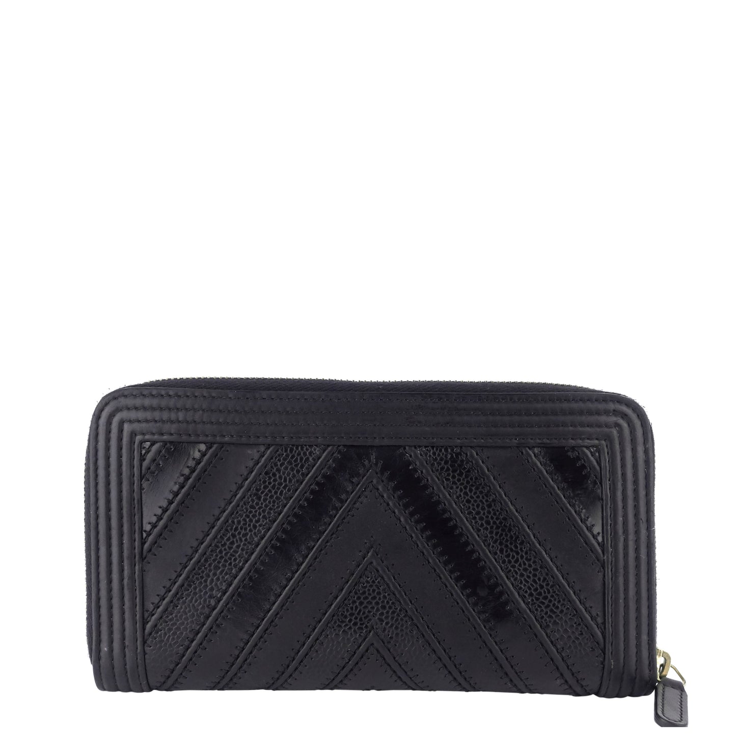 Chanel Boy Chevron Mixed Leather Zip Around Wallet