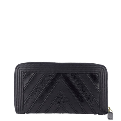 Chanel Boy Chevron Mixed Leather Zip Around Wallet