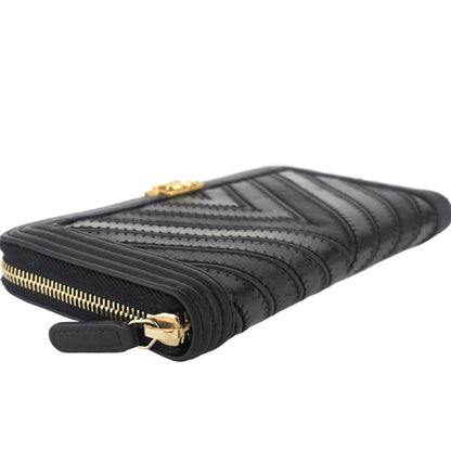 Chanel Boy Chevron Mixed Leather Zip Around Wallet