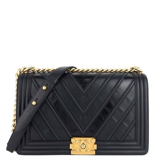 Chanel Boy Chevron Mixed Leather New Medium Bag