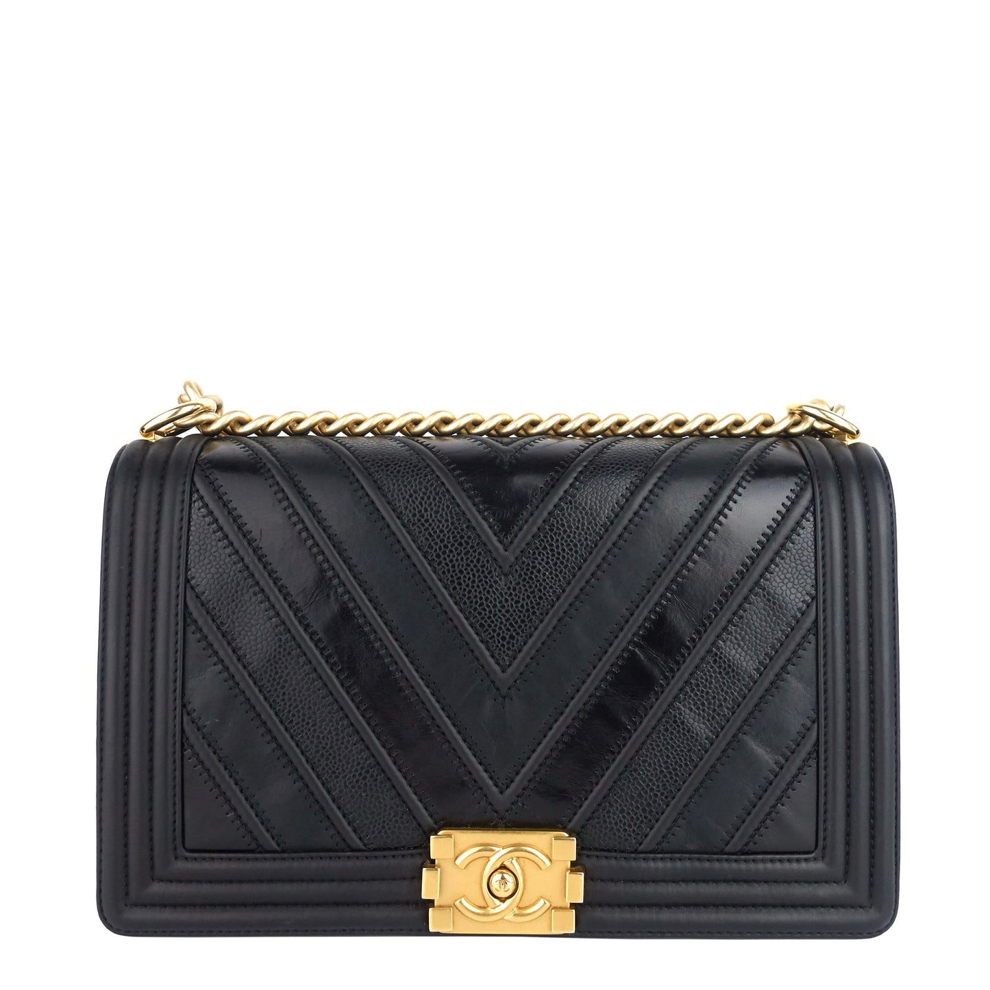 Chanel Boy Chevron Mixed Leather New Medium Bag
