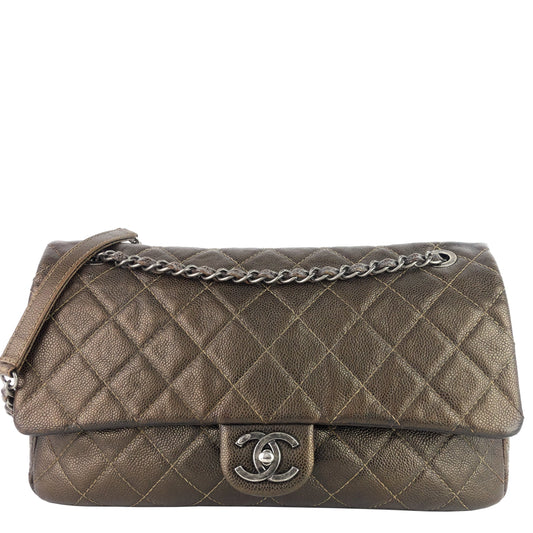 Chanel Easy Flap Jumbo Caviar Leather Shoulder Bag